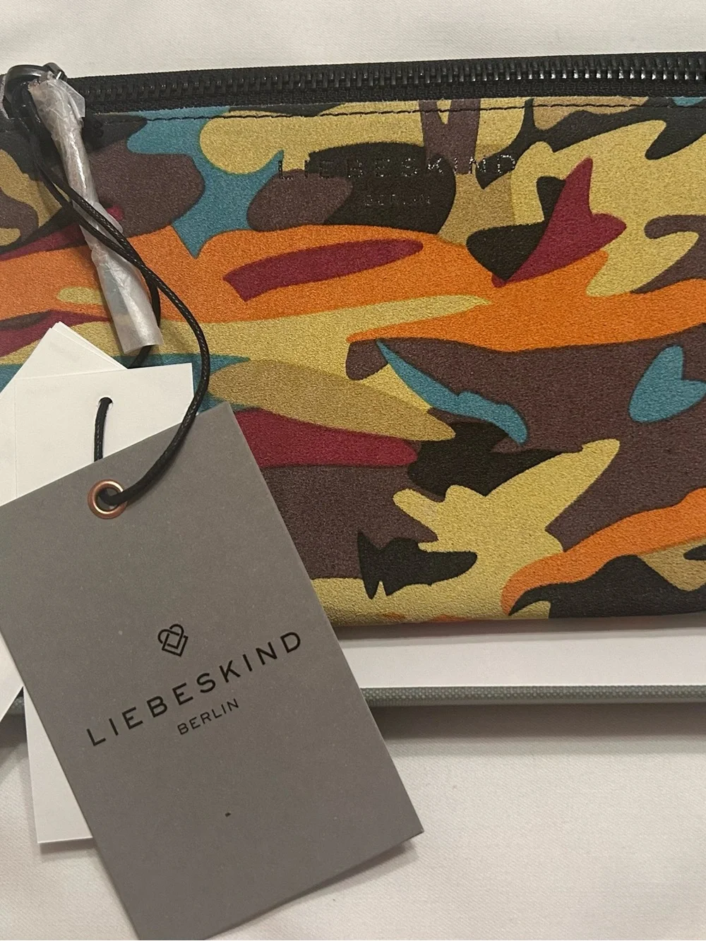Liebeskind Suede Multicolor Camo Zip Pouch NIB